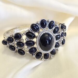 Blue Goldstone Silvertone Bangle